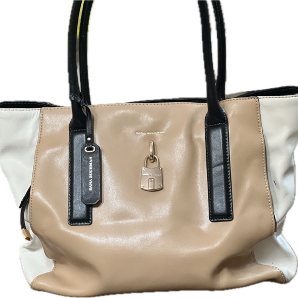Dana Buchman Colorblock Large Tote.  Camel/Chocolate/Cream.
